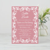 Invitation Cielito Lindo Dusty Pink Baptism & First Birthday (Debout devant)