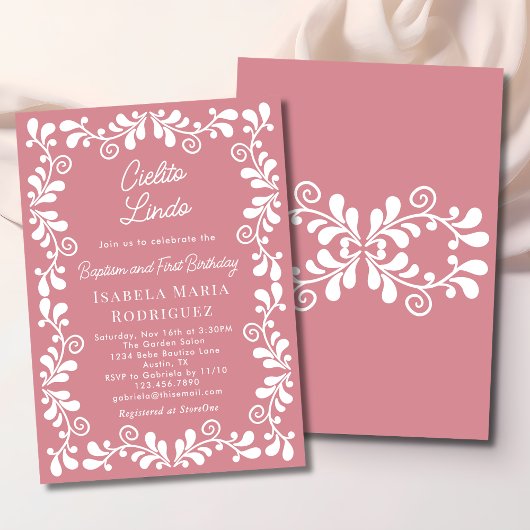 Invitation Cielito Lindo Dusty Pink Baptism & First Birthday