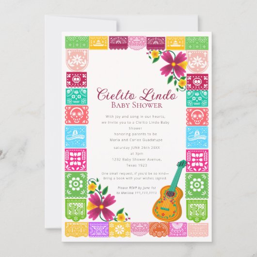 Invitation Cielito Lindo Mexican Papel Picado Folk Art Fiesta (Devant)