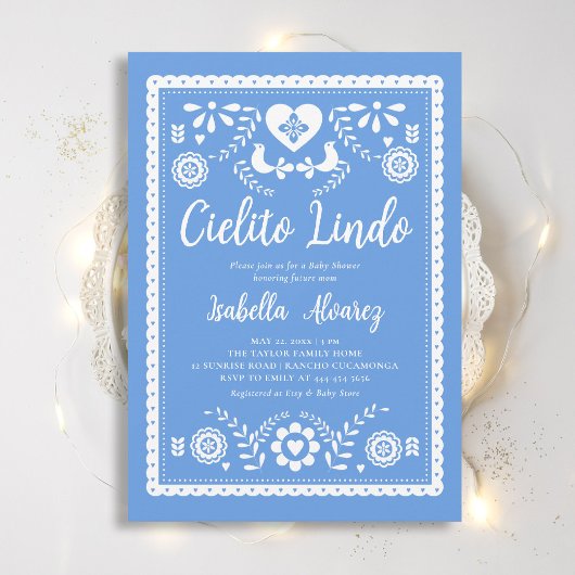 Invitation Cielito Lindo Mexican Picado Heart Baby Shower