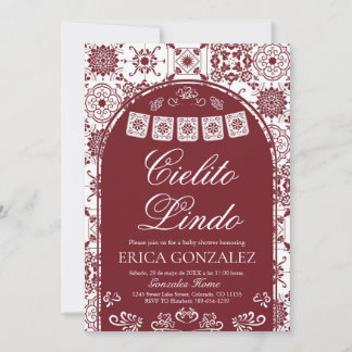 Invitation Cielito Lindo Papel Picado Baby Shower Burgundy