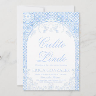 Invitation Cielito Lindo Papel Picado Baby Shower Dusty Blue