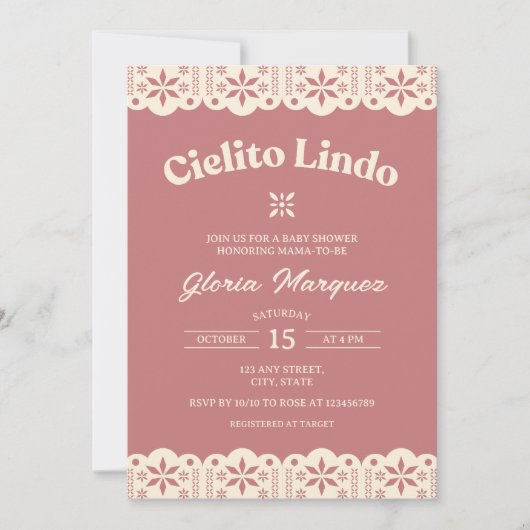 Invitation Cielito Lindo Papel Picado Baby shower fille rose (Devant)
