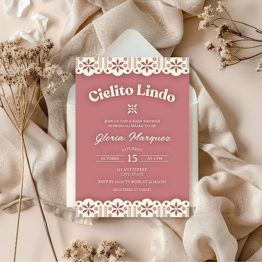 Invitation Cielito Lindo Papel Picado Baby shower fille rose