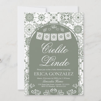 Invitation Cielito Lindo Papel Picado Baby Shower Sage Green