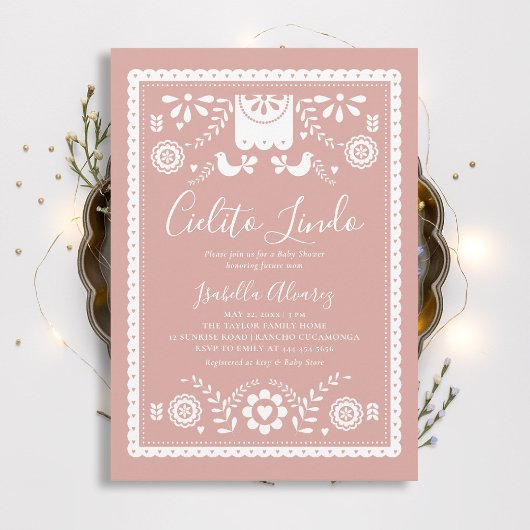 Invitation Cielito Lindo Pink Papel Picado Baby Shower