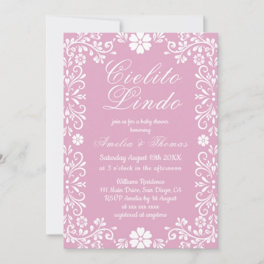 Invitation Cielito Lindo rose Baby shower mexicain (Devant)