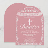 Invitation Cielito Lindo Rose Pâle Arche de Baptême (Devant / Derrière)