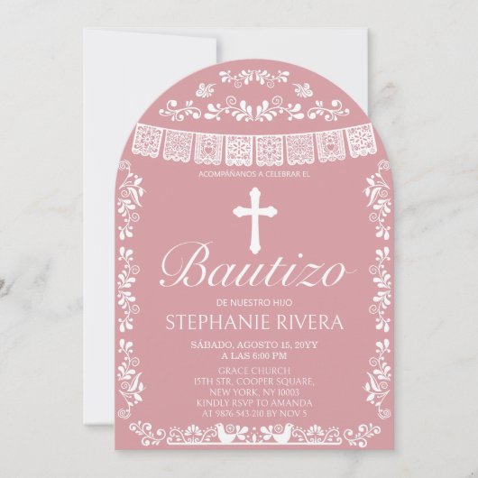 Invitation Cielito Lindo Rose Pâle Arche de Baptême (Devant)