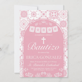 Invitation Cielito Lindo Rose Pâle Bautizo Talavera