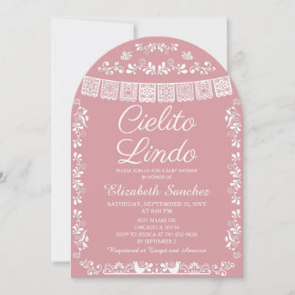 Invitation Cielito Lindo Rose Pâle Papel Picado Baby Shower