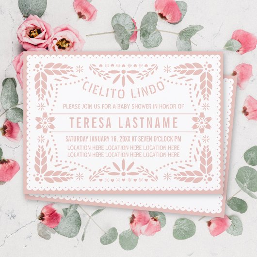 Invitation Cielito Lindo rose papillon picado bébé douche