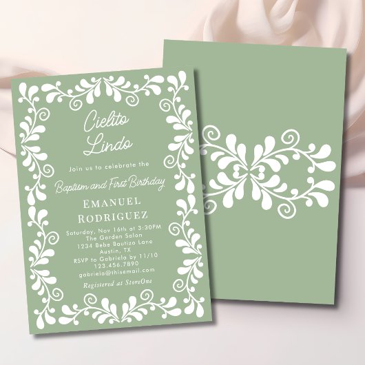 Invitation Cielito Lindo Sage Green Baptism & First Birthday