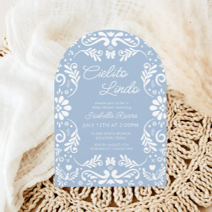Invitation Cielito Lindo Talavera Baby shower bleu mexicain