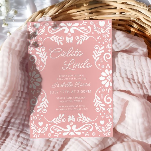 Invitation Cielito Lindo Talavera Baby shower rose mexicain
