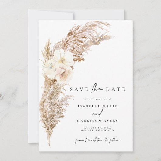Invitation CIERA Boho sec Pampas Grass Enregistrer la date (Devant)