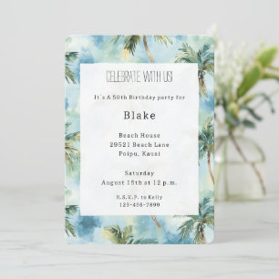 Invitation Cieux Bleus Île Tropicale Palmiers Anniversaire