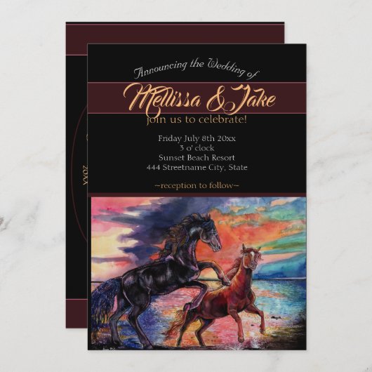 Invitation Cieux infinis Chevaux à l'aquarelle romantique (Devant / Derrière)