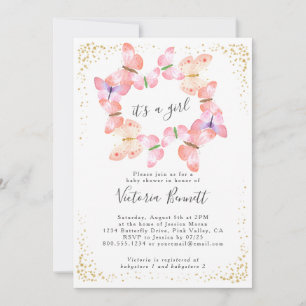 Invitation Cieux Papillon Corail Or C'est une fille Baby Show