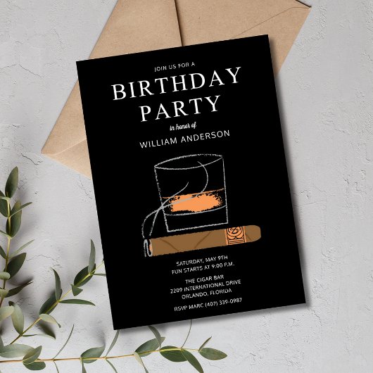 Invitation Cigar et Whisky, fête d'anniversaire
