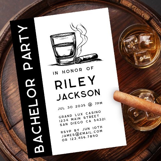 Invitation Cigares modernes et Whiskey Bachelor Party