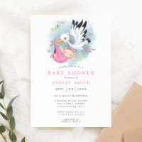 Cigogne Aquarelle Rose Oiseau Moderne Fille Baby S