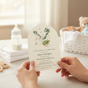 Invitation Cigogne avec panier de choux de Bruxelles Arche Ba