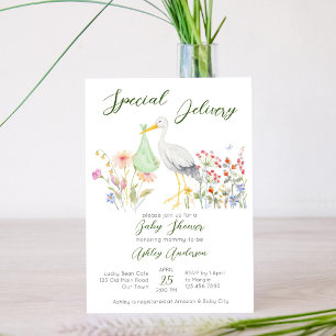 Invitation Cigogne livraison spéciale fleurs de printemps bab