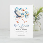 Invitation Cigogne Mignonne Avec Bébé (Debout devant)