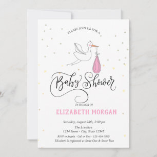 Invitation Cigogne mignonne étoiles Baby Shower