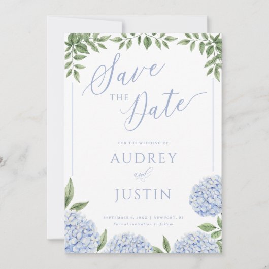 Invitation Cimetière à fleurs d'Hydrangée bleue Enregistrer l (Devant)