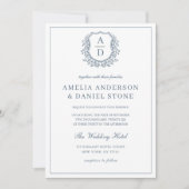 Invitation Cimetière bleu Dusty Monogram Mariage QR Code (Devant)