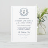 Invitation Cimetière bleu Dusty Monogram Mariage QR Code (Debout devant)