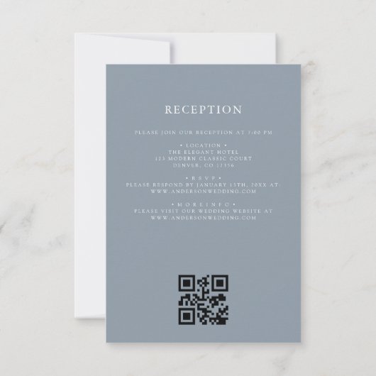 Invitation Cimetière bleu Dusty Monogram Mariage QR Code (Dos)