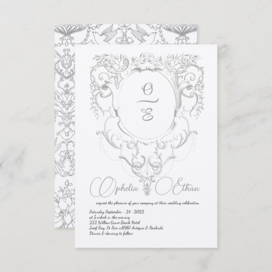 Invitation Cimetière de Monogramme gris victorien mariage (Devant / Derrière)