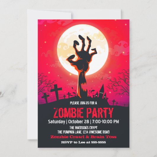 Invitation Cimetière de zombies rouge Halloween (Devant)