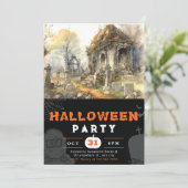 Invitation Cimetière déplaisant et effrayant Halloween noir (Debout devant)