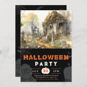 Invitation Cimetière déplaisant et effrayant Halloween noir (Devant / Derrière)
