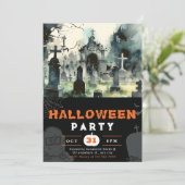 Invitation Cimetière déplaisant et effrayant Halloween noir (Debout devant)