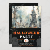 Invitation Cimetière déplaisant et effrayant Halloween noir (Devant / Derrière)