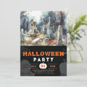 Invitation Cimetière déplaisant et effrayant Halloween noir (Debout devant)