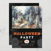 Invitation Cimetière déplaisant et effrayant Halloween noir (Devant / Derrière)