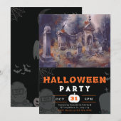 Invitation Cimetière déplaisant et effrayant Halloween noir (Devant / Derrière)
