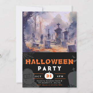 Invitation Cimetière déplaisant et effrayant Halloween noir
