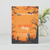 Invitation Cimetière des chauves-souris Orange Halloween Part (Debout devant)