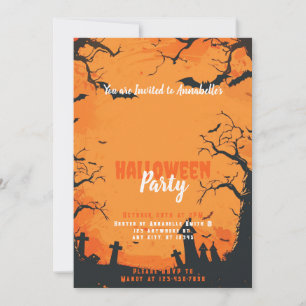 Invitation Cimetière des chauves-souris Orange Halloween Part
