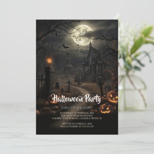 Invitation Cimetière et fête d'Halloween Citrouille (Debout devant)