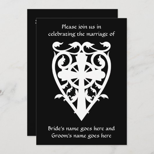 Invitation Cimetière gothique croix céleste en blanc (Devant / Derrière)