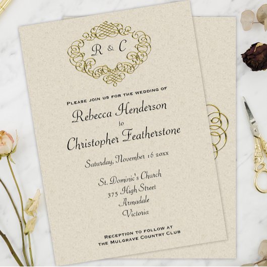 Invitation Cimetière Mariage d'or Monogrammé Mariage d'élégan