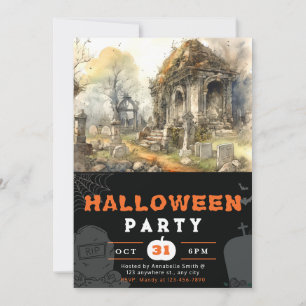 Invitation Cimetière noir effrayant et sinistre d'Halloween